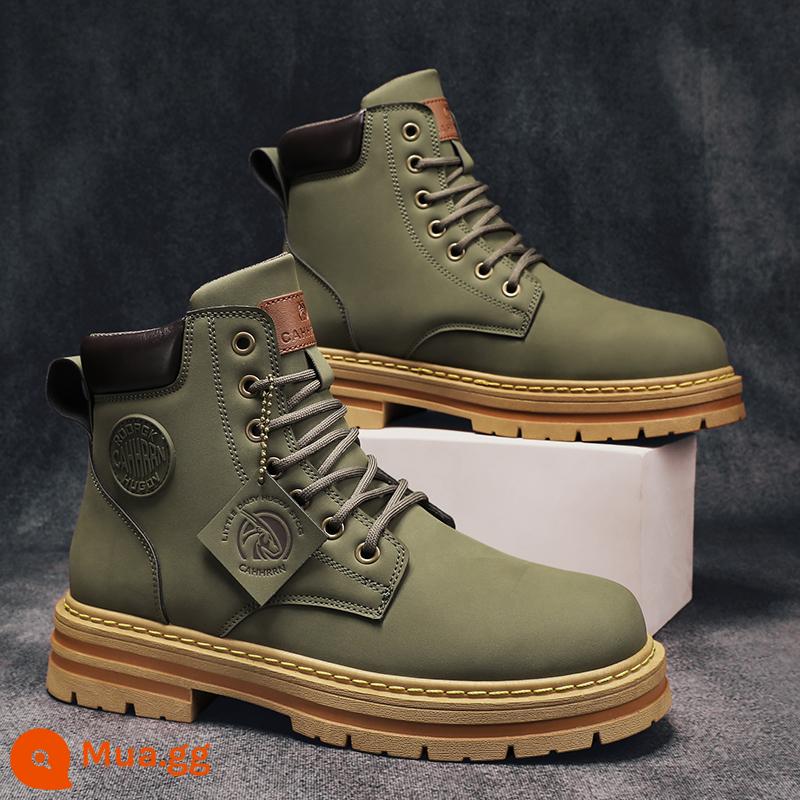 Martin Boot Male 2022 Mới Tuck Giày nam cao Plel Boots Vàng Bóng biển lớn Giày nam Công nhân Người Anh làm việc - quân đội xanh