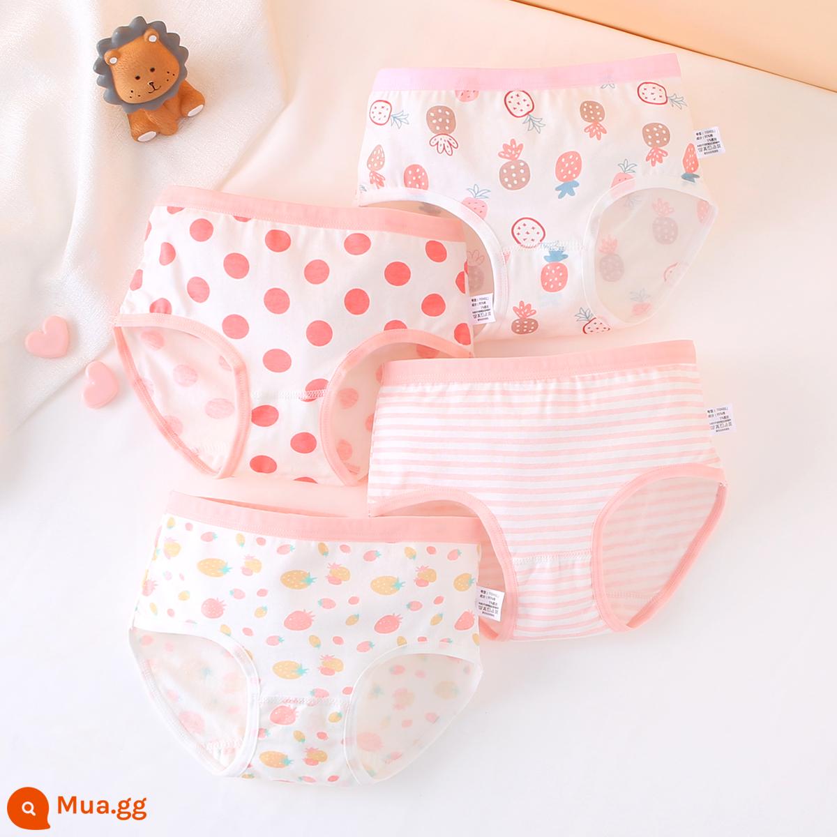 Đồ lót bé gái quần đùi 4 góc quần đùi trẻ em cotton nguyên chất mùa hè 4 góc mỏng bé gái trung niên và nhỏ 100% không kẹp pp - Dâu chấm bi (kiểu tam giác) (4 gói) Cotton chải kỹ loại A