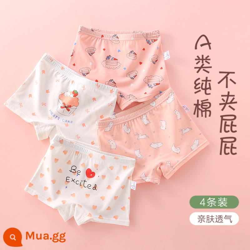 Đồ lót bé gái quần đùi 4 góc quần đùi trẻ em cotton nguyên chất mùa hè 4 góc mỏng bé gái trung niên và nhỏ 100% không kẹp pp - Cake Bear (4 Gói) Bông Chải Kỹ Loại A - Sản Phẩm Mới