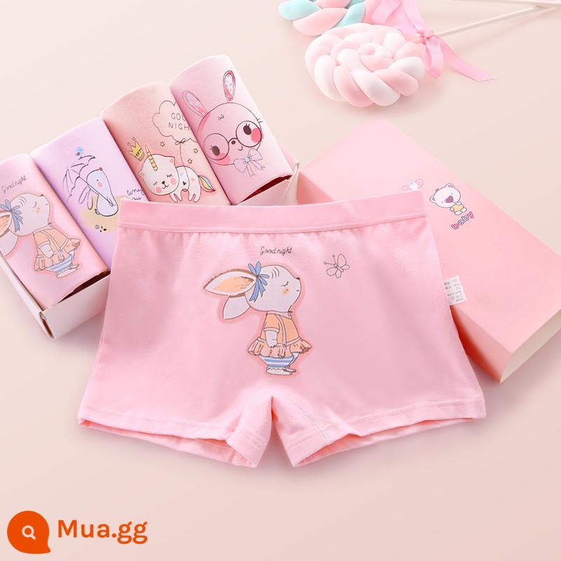 Đồ lót bé gái quần đùi 4 góc quần đùi trẻ em cotton nguyên chất mùa hè 4 góc mỏng bé gái trung niên và nhỏ 100% không kẹp pp - Butterfly Bunny (4 Gói) Bông Chải Kỹ Loại A