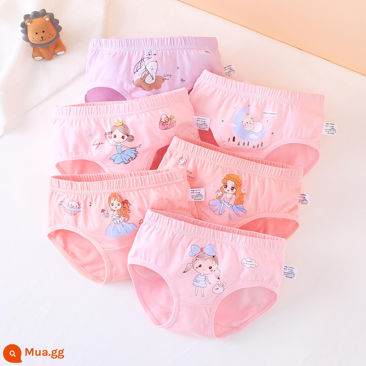 Đồ lót bé gái quần đùi 4 góc quần đùi trẻ em cotton nguyên chất mùa hè 4 góc mỏng bé gái trung niên và nhỏ 100% không kẹp pp - Bộ Công Chúa Hoạt Hình (Phong Cách Tam Giác) (6 Gói) Cotton Chải Kỹ Loại A