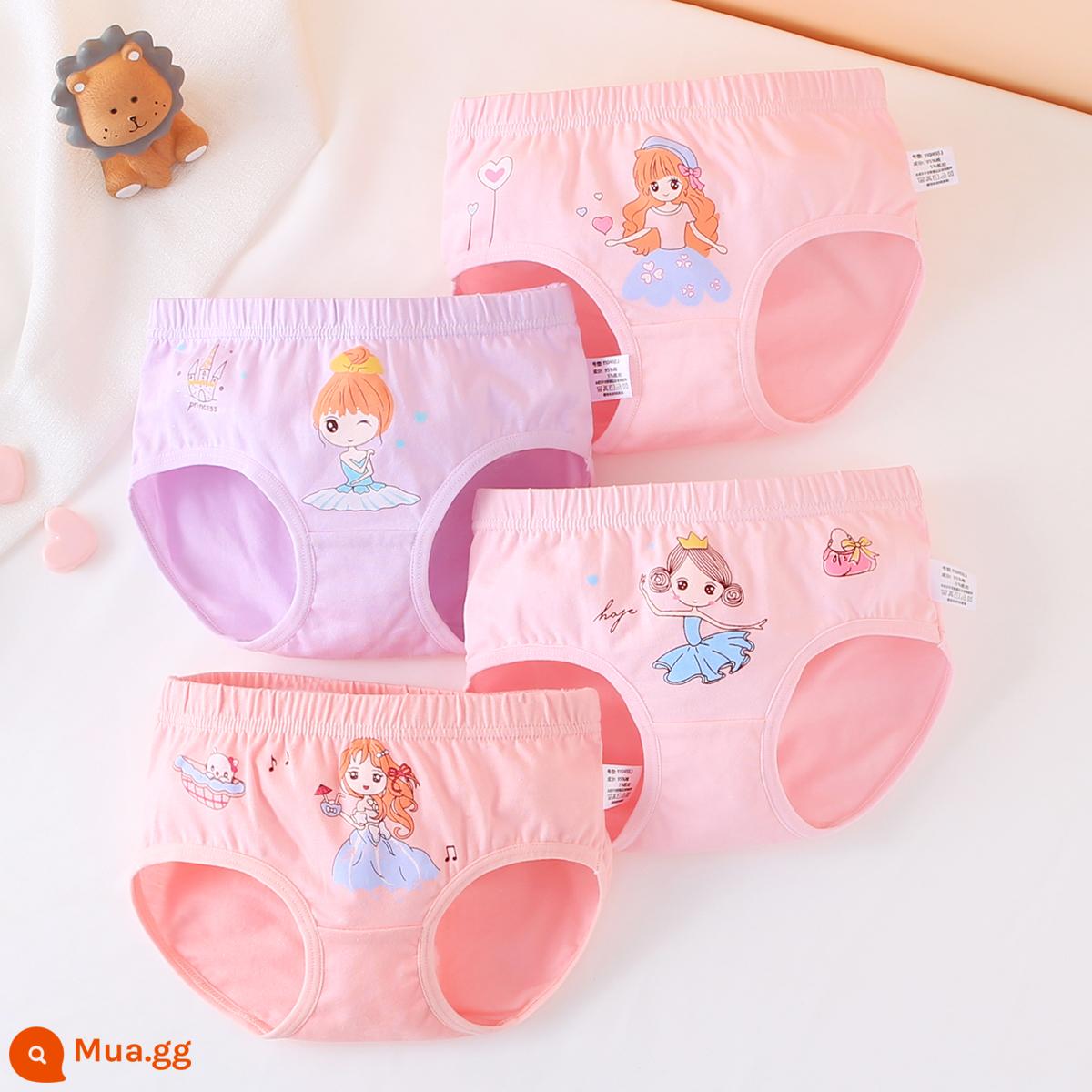 Đồ lót bé gái quần đùi 4 góc quần đùi trẻ em cotton nguyên chất mùa hè 4 góc mỏng bé gái trung niên và nhỏ 100% không kẹp pp - Castle Princess (kiểu tam giác) (4 Gói) Cotton Chải Kỹ Loại A