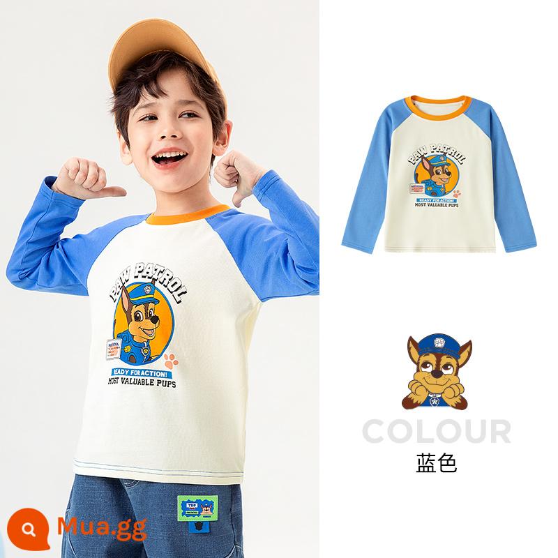 Áo thun dài tay bé trai Paw Paw Team xuân thu 2023 bé trai Áo thun cotton trẻ em bé gái đáy áo sơ mi hợp thời trang - màu xanh da trời