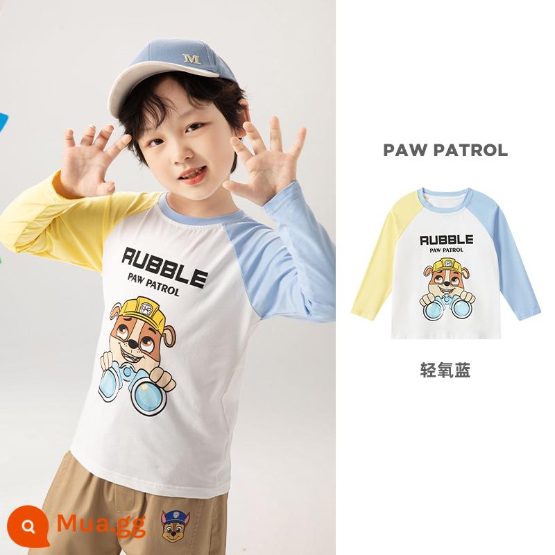 Áo thun dài tay bé trai Paw Paw Team xuân thu 2023 bé trai Áo thun cotton trẻ em bé gái đáy áo sơ mi hợp thời trang - Sỏi màu xanh và vàng tương phản