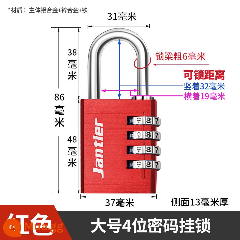 Đồng thau kết hợp khóa ổ khóa hộ gia đình nhỏ khóa cửa tủ ký túc xá khóa chìa khóa tủ bảo quản vali sinh viên chống trộm máy - Mật khẩu Ổ khóa-Mật khẩu lớn 4 chữ số-Đỏ