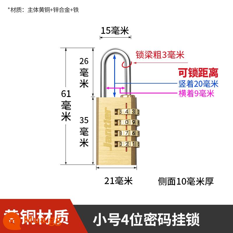 Đồng thau kết hợp khóa ổ khóa hộ gia đình nhỏ khóa cửa tủ ký túc xá khóa chìa khóa tủ bảo quản vali sinh viên chống trộm máy - Ổ khóa mã đồng thau nguyên khối-Mã 4 chữ số nhỏ