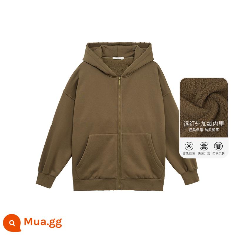 Bodydream Cặp Đôi Áo Thun Dày Dặn Áo Khoác Cardigan Cotton Thể Thao Thường Mỹ Áo Khoác Nam Triều Thương Hiệu Áo Nặng Áo Hoodie - Nâu (cộng với lông cừu)