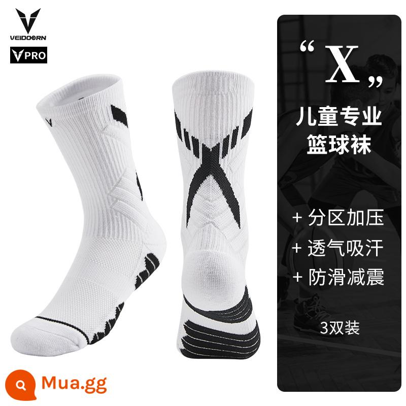 Những chiếc vớ bóng rổ thực tế của Victoria Khăn trẻ em Thể thao ưu tú Male Tall Long Tube High -Lays Trẻ em, Trẻ em lớn, thanh thiếu niên, thanh thiếu niên - Kiểu X (tất bóng rổ thực tế màu trắng và đen) ba đôi