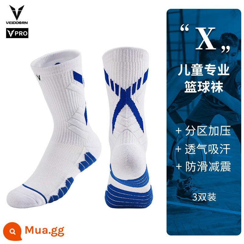 Những chiếc vớ bóng rổ thực tế của Victoria Khăn trẻ em Thể thao ưu tú Male Tall Long Tube High -Lays Trẻ em, Trẻ em lớn, thanh thiếu niên, thanh thiếu niên - Kiểu X (tất bóng rổ thực tế màu trắng và xanh) ba đôi