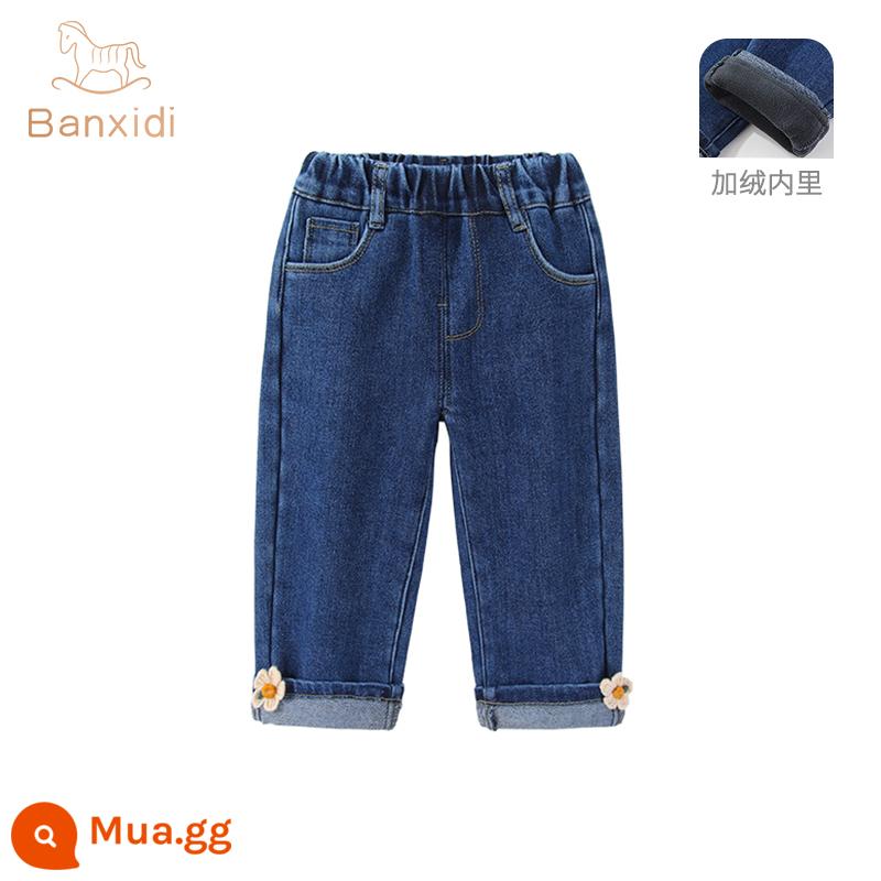 Quần jeans bé gái thu đông phong cách nước ngoài quần lông cừu trẻ em quần thẳng trẻ em áo khoác ngoài ấm áp quần áo mùa đông trẻ em - Hoa nhung mỏng Một mảnh nhung