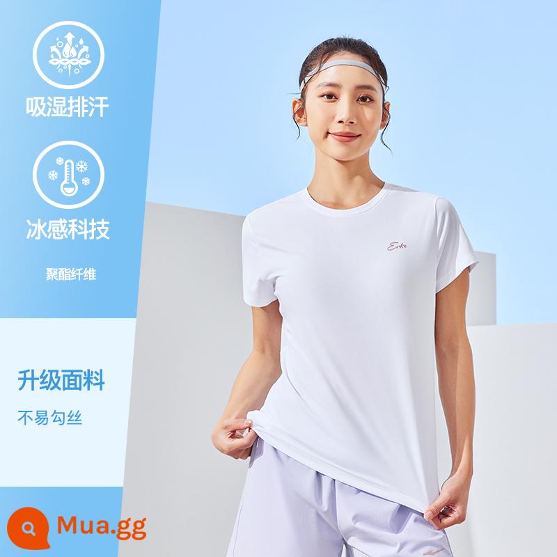 Quần áo khô nhanh Hongxing Erke mùa hè 2023 quần áo thể thao nữ áo tập yoga quần áo ice lụa áo thun ngắn tay nữ - [2094]-Trịnh Bạch