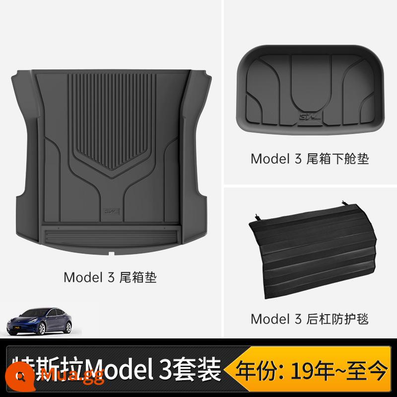 Thảm cốp xe TPE đầy đủ 3W phù hợp cho Tesla Model3 ModelY modelX S Edamame 3 thảm cốp xe - MODEL 3 thảm ngăn sau + thảm ngăn dưới phía sau + chăn bảo vệ (mẫu 19-23)