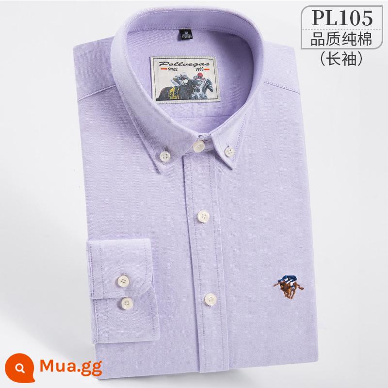 Ralph Lauren Polo Áo sơ mi mùa xuân, mùa thu, áo khoác cotton dài tay nam, áo khoác Oxford kiểu dáng doanh nhân, áo sơ mi sọc cotton không sắt - PL105-Tím