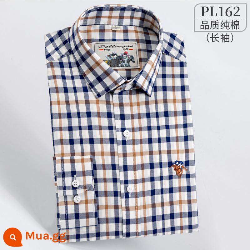 Ralph Lauren Polo Áo sơ mi mùa xuân, mùa thu, áo khoác cotton dài tay nam, áo khoác Oxford kiểu dáng doanh nhân, áo sơ mi sọc cotton không sắt - PL162 lưới nhỏ màu xanh và vàng