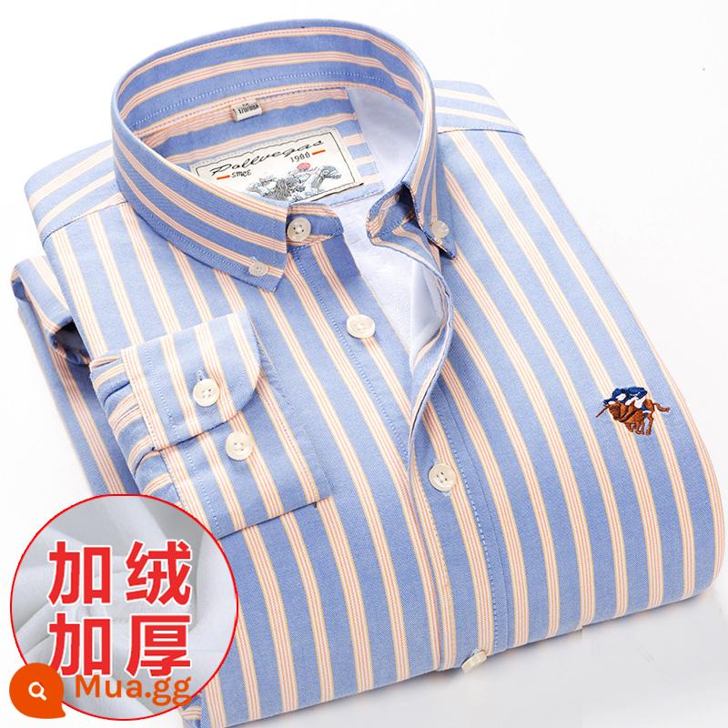 Ralph Lauren Polo Áo sơ mi mùa xuân, mùa thu, áo khoác cotton dài tay nam, áo khoác Oxford kiểu dáng doanh nhân, áo sơ mi sọc cotton không sắt - Mẫu nhung PL8038 Plus