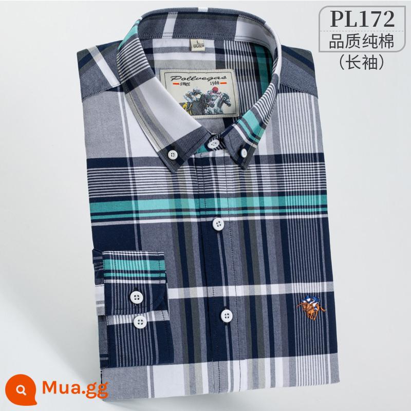 Ralph Lauren Polo Áo sơ mi mùa xuân, mùa thu, áo khoác cotton dài tay nam, áo khoác Oxford kiểu dáng doanh nhân, áo sơ mi sọc cotton không sắt - Lưới màu chàm lớn PL172