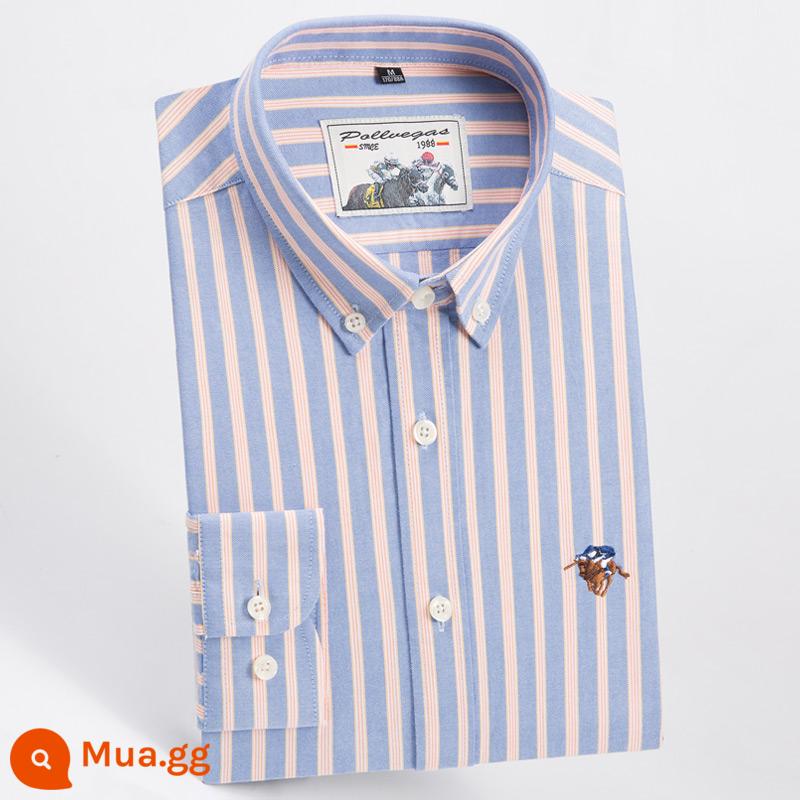 Ralph Lauren Polo Áo sơ mi mùa xuân, mùa thu, áo khoác cotton dài tay nam, áo khoác Oxford kiểu dáng doanh nhân, áo sơ mi sọc cotton không sắt - PL111-sọc vàng và xanh