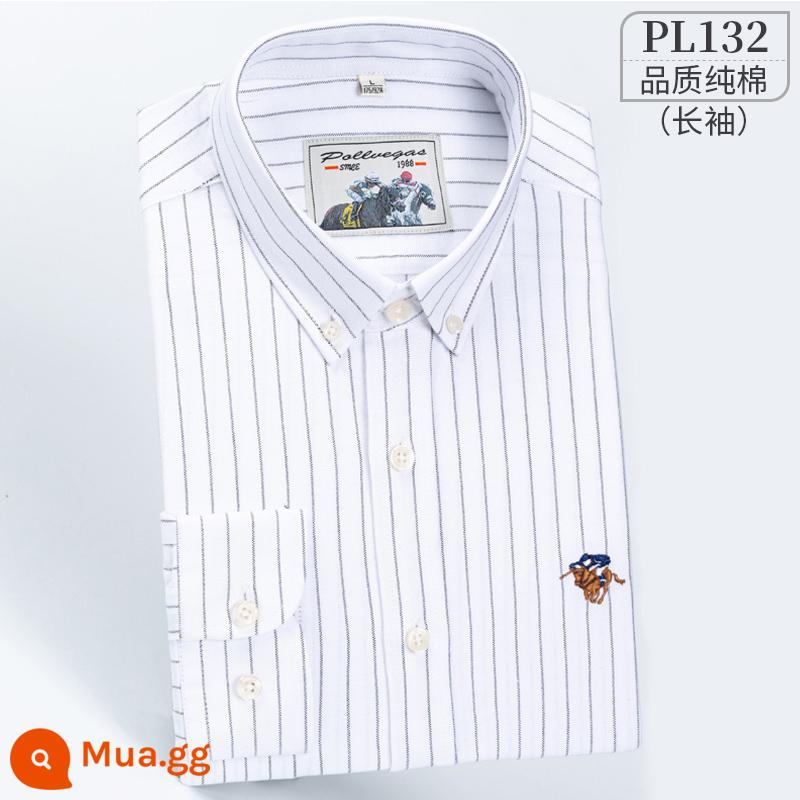 Ralph Lauren Polo Áo sơ mi mùa xuân, mùa thu, áo khoác cotton dài tay nam, áo khoác Oxford kiểu dáng doanh nhân, áo sơ mi sọc cotton không sắt - PL132-sọc trắng