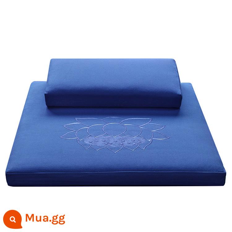 Thảm thiền chánh niệm cao cấp lụa dừa đệm thiền ngồi thiền đệm thiền đệm futon dày nhà đệm thiền - nếp gấp thêu màu xanh