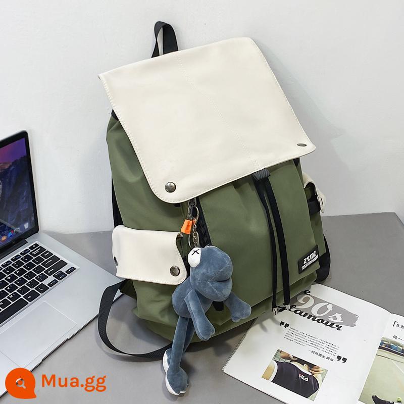 Ba Lô Nam Ba Lô Sinh Viên Đại Học Schoolbag Nam Thời Trang Thoáng Mát Trường Trung Học Vải Canvas Đơn Giản Dung Tích Lớn Túi Đựng Máy Tính - Ếch lớn màu xanh có màu trắng + xám chân dài