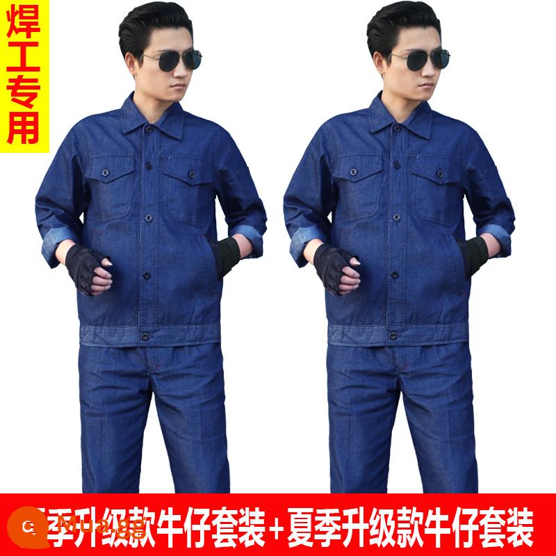 Quần yếm denim đặc biệt mùa xuân, thu và đông cho thợ hàn - Bộ đồ denim nhiều túi cotton nguyên chất nâng cấp mùa hè [hai bộ]