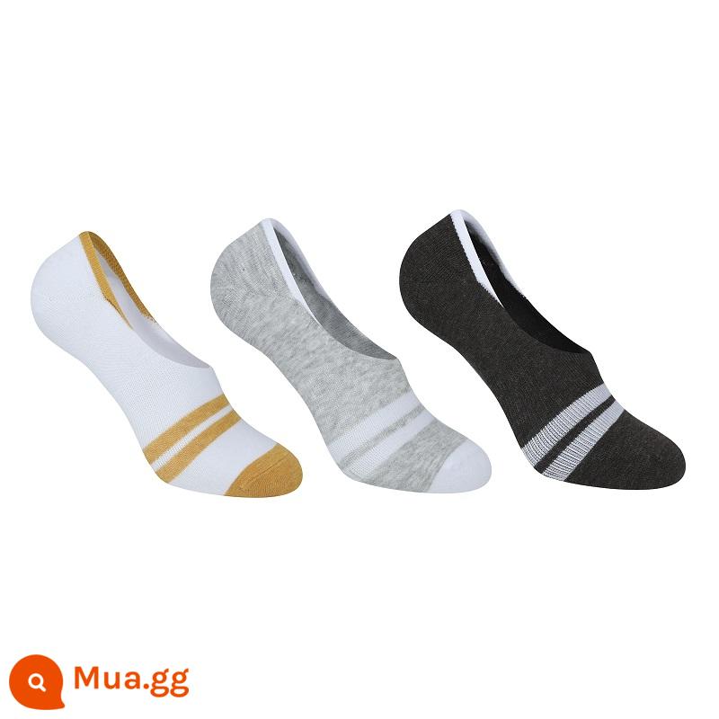 Vớ miệng nông Decathlon dành cho nam và nữ vô hình cổ thấp cotton thoáng khí chống trượt vớ thể thao vớ vô hình 3 đôi MSTS - Trắng + xám + đen (3 đôi)