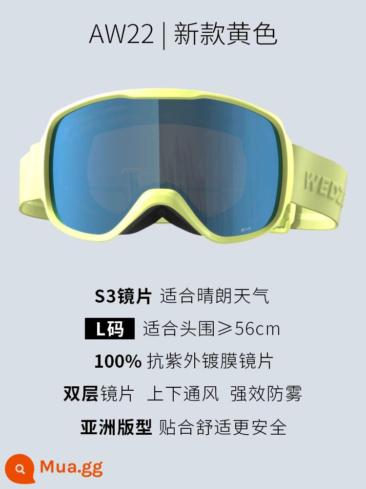 Kính trượt tuyết Decathlon chống gió và chống sương mù cho người lớn và trẻ em tuyết hai lớp thiết bị WEDZE OVWX - S3 Xi lanh mới màu vàng [Kích thước L] Chu vi vòng đầu ≥56cm