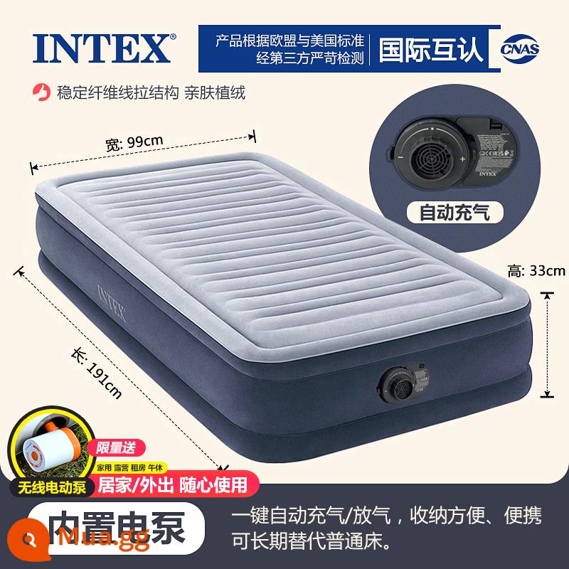 Đệm hơi INTEX sàn nhà cắm trại giường gấp bơm hơi đôi ngoài trời lều giường hơi tự động - Ưu đãi đặc biệt ✌ [Thoải mái - Xám và Trắng] - Rộng 99 x Dài 191 x Cao 33 cm - Tặng kèm bơm điện riêng + bơm không dây ngoài trời miễn phí