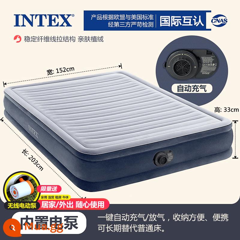 Đệm hơi INTEX sàn nhà cắm trại giường gấp bơm hơi đôi ngoài trời lều giường hơi tự động - Ưu đãi đặc biệt ✌ [Thoải mái - Xám và Trắng] - Rộng 152 x Dài 203 x Cao 33 cm - Tặng kèm bơm điện + bơm không dây ngoài trời miễn phí