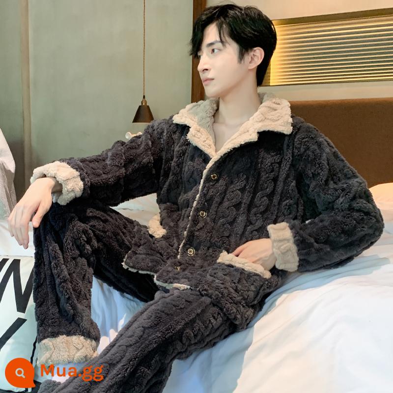 Mẫu mùa thu và mùa thu nam mới của Pyjama dày lên và Velvet Long -sleeved Coral Velvet Velvet Hoàng - y06-FKN8165