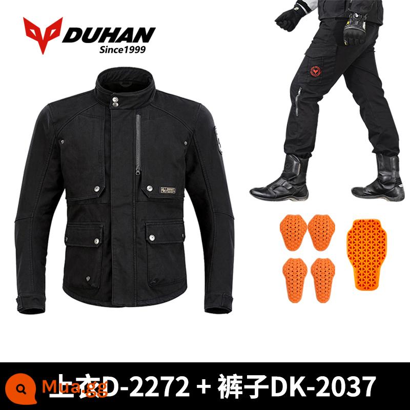 Duhan/DUHAN xe máy bốn mùa áo len retro đi xe máy quần áo áo khoác giản dị chống rơi chống mài mòn hiệp sĩ quần áo - DK-2037 quần đen + phiên bản săn bắn D-2272 đen nâng cấp bảo vệ lưng