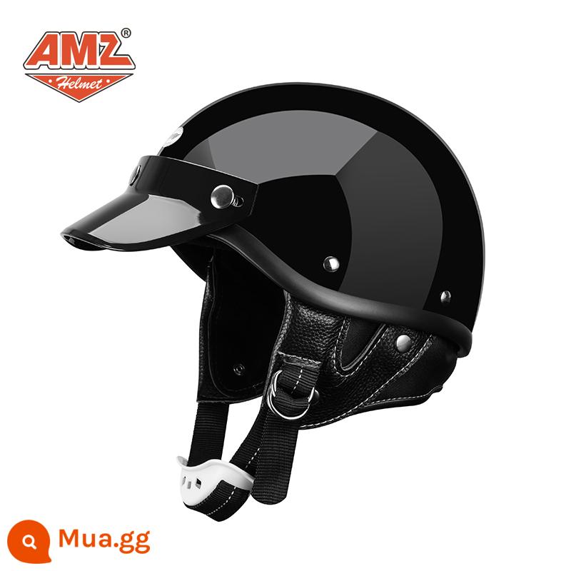 AMZ Nhật Bản Retro Xe Máy Nữ Mũ Bảo Hiểm Nhỏ Harley Sợi Thủy Tinh Xe Máy Mũ Bảo Hiểm Nửa Xe Điện Nam Muỗng Mũ Bảo Hiểm - Màu đen bóng (thân mũ bảo hiểm nhỏ không phải 3C, miễn phí vận chuyển bởi SF Express)