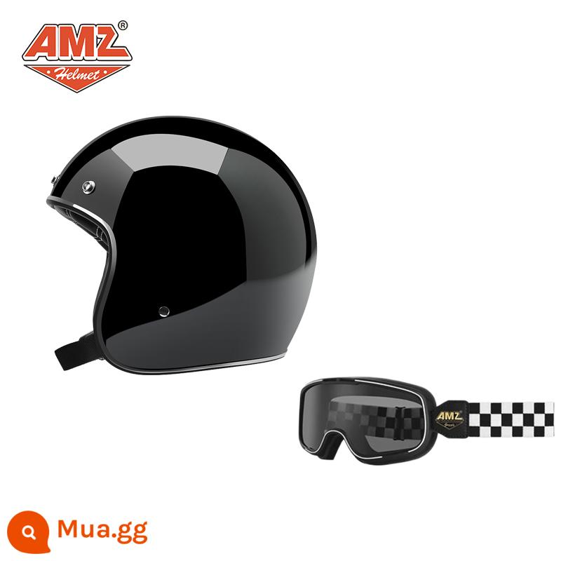 AMZ Retro Đầu Máy Đầu Máy Mũ Bảo Hiểm Nữ Mùa Hè Ba Phần Tư Xe Điện Nam 3C Chứng Nhận Harley Mũ Bảo Hiểm Nửa - Kính bảo hộ lưới đen trắng + đen bóng (SF Express miễn phí vận chuyển)