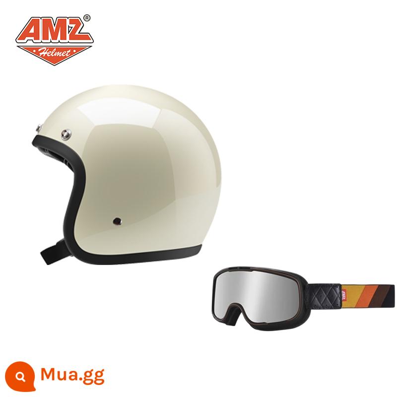 AMZ Retro Đầu Máy Đầu Máy Mũ Bảo Hiểm Nữ Mùa Hè Ba Phần Tư Xe Điện Nam 3C Chứng Nhận Harley Mũ Bảo Hiểm Nửa - Kính bảo hộ mạ bạc gọng đen + trắng ngà (SF Express miễn phí vận chuyển)