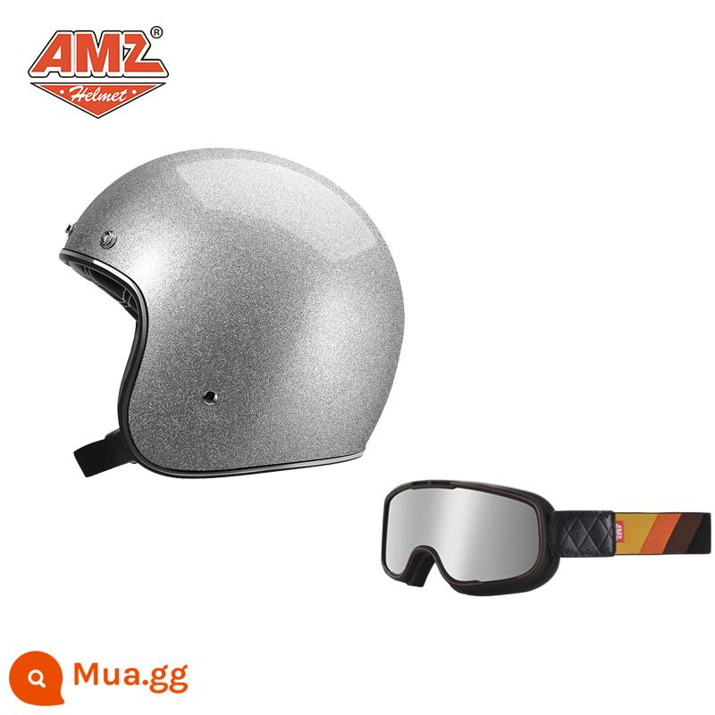 AMZ Retro Đầu Máy Đầu Máy Mũ Bảo Hiểm Nữ Mùa Hè Ba Phần Tư Xe Điện Nam 3C Chứng Nhận Harley Mũ Bảo Hiểm Nửa - Kính bảo hộ mạ bạc gọng đen + bạc nhấp nháy (SF Express miễn phí vận chuyển)