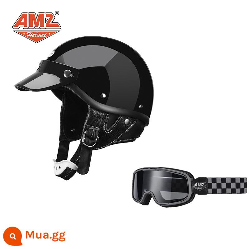 AMZ Nhật Bản Retro Xe Máy Nữ Mũ Bảo Hiểm Nhỏ Harley Sợi Thủy Tinh Xe Máy Mũ Bảo Hiểm Nửa Xe Điện Nam Muỗng Mũ Bảo Hiểm - Kính bảo hộ màu đen bóng + màu nâu xám nhà chọc trời (SF Express miễn phí vận chuyển thân mũ bảo hiểm nhỏ không phải 3C)