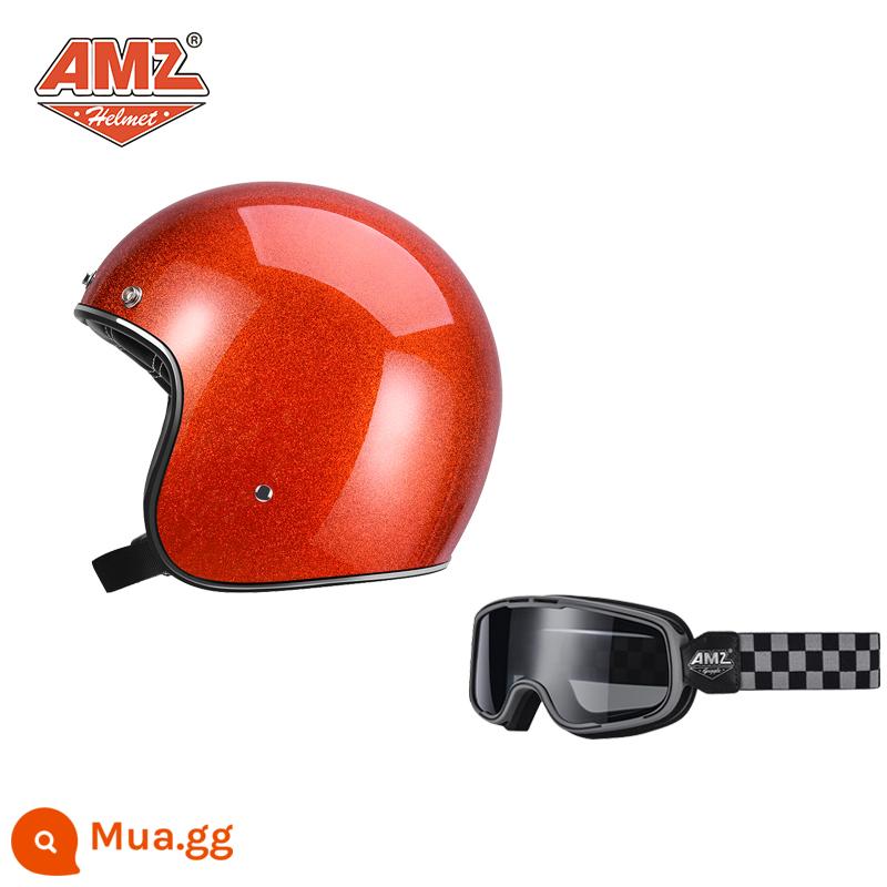 AMZ Retro Đầu Máy Đầu Máy Mũ Bảo Hiểm Nữ Mùa Hè Ba Phần Tư Xe Điện Nam 3C Chứng Nhận Harley Mũ Bảo Hiểm Nửa - Đèn flash màu cam + kính màu nâu xám nhà chọc trời (SF Express miễn phí vận chuyển)