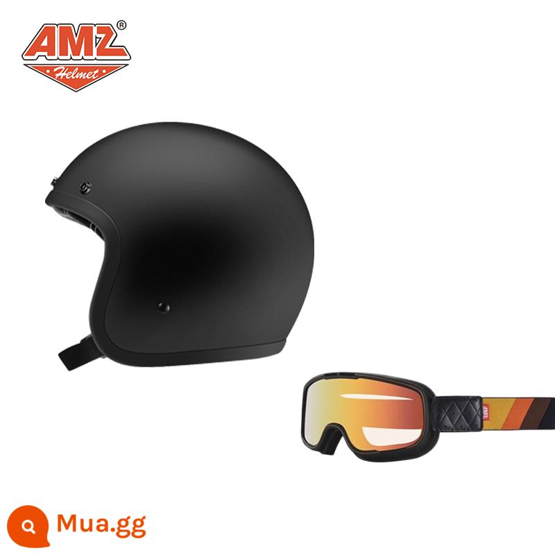 AMZ Retro Đầu Máy Đầu Máy Mũ Bảo Hiểm Nữ Mùa Hè Ba Phần Tư Xe Điện Nam 3C Chứng Nhận Harley Mũ Bảo Hiểm Nửa - Kính màu đen mờ + gọng đen (SF Express miễn phí vận chuyển)