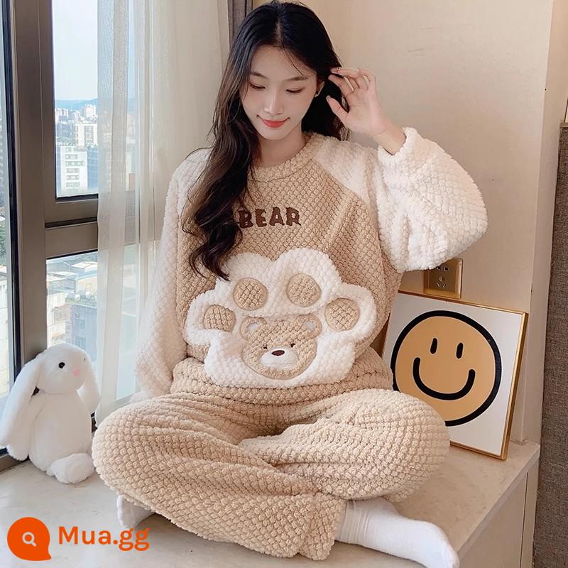 Coral Velvet Pyjamas Nữ Autumn and Winter Internet nổi tiếng Starfish Nữ Plus Velvet Dass Set Flange Spring Mùa thu Dịch vụ gia đình - chân gấu 3060