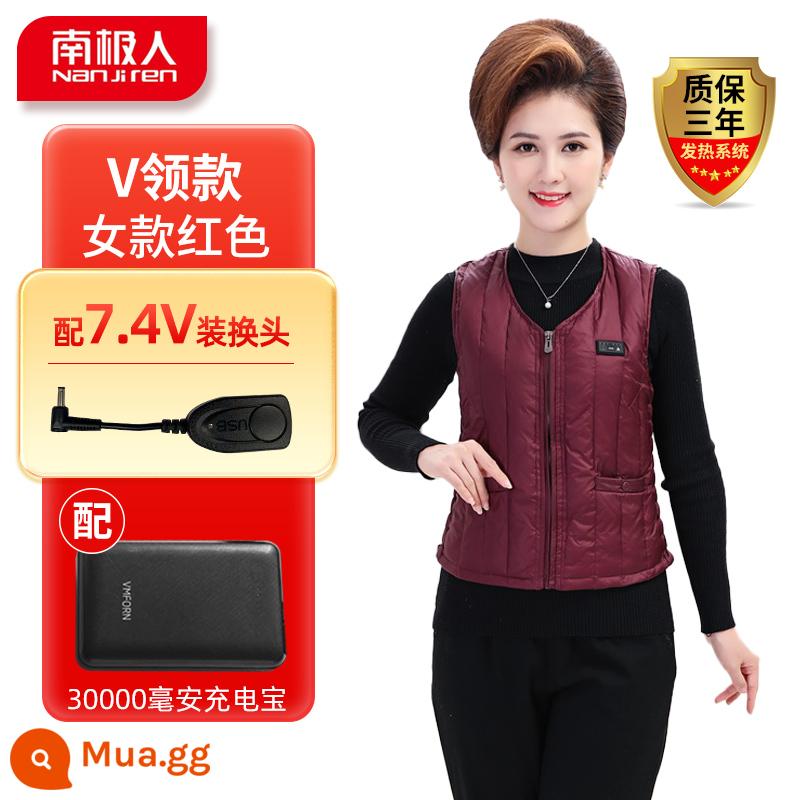 Áo sưởi Nanjiren áo vest tự sưởi ấm thông minh nam và nữ mô hình toàn bộ cơ thể sạc điều khiển nhiệt độ quần áo ấm xuống áo vest - Phiên bản siêu ấm/ mẫu cổ chữ V nữ màu đỏ vùng 16 kèm sạc di động 30.000