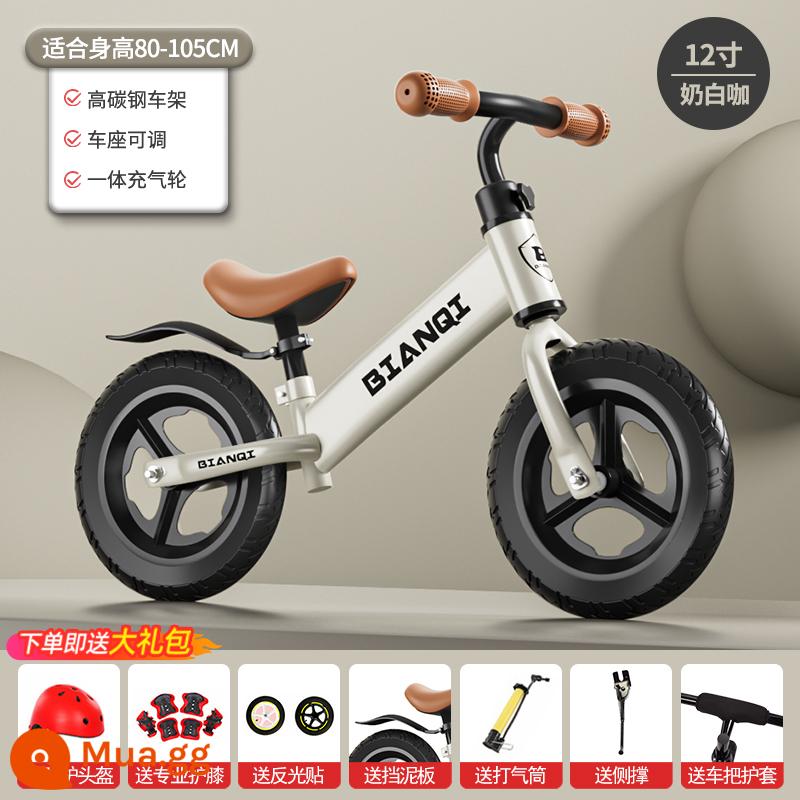 Xe thăng bằng trẻ em không có bàn đạp xe trượt Scooter hai trong một dành cho trẻ 1-2-36 tuổi xe tập đi - Lốp hơi tích hợp [Cà phê trắng sữa] 12 inch đi kèm gói quà tặng, Chiều cao khuyến nghị là 80-105cm.