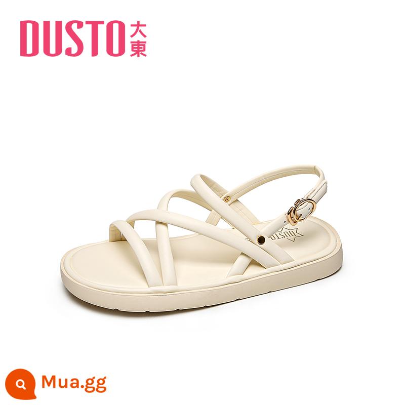 Dadong sandal quai mảnh 2023 mùa hè mới thời trang đơn giản phong cách cổ tích gót thấp đế bằng quai mảnh giày nữ 0205 - Be