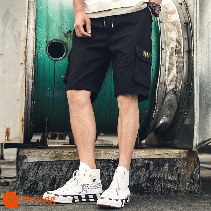 Nhật Bản Shawn Yue Dụng Cụ Quần Short Nam Hợp Thời Trang Thương Hiệu Size Lớn Rời Mùa Hè Mỹ Retro Năm Điểm Quần Âu - đen