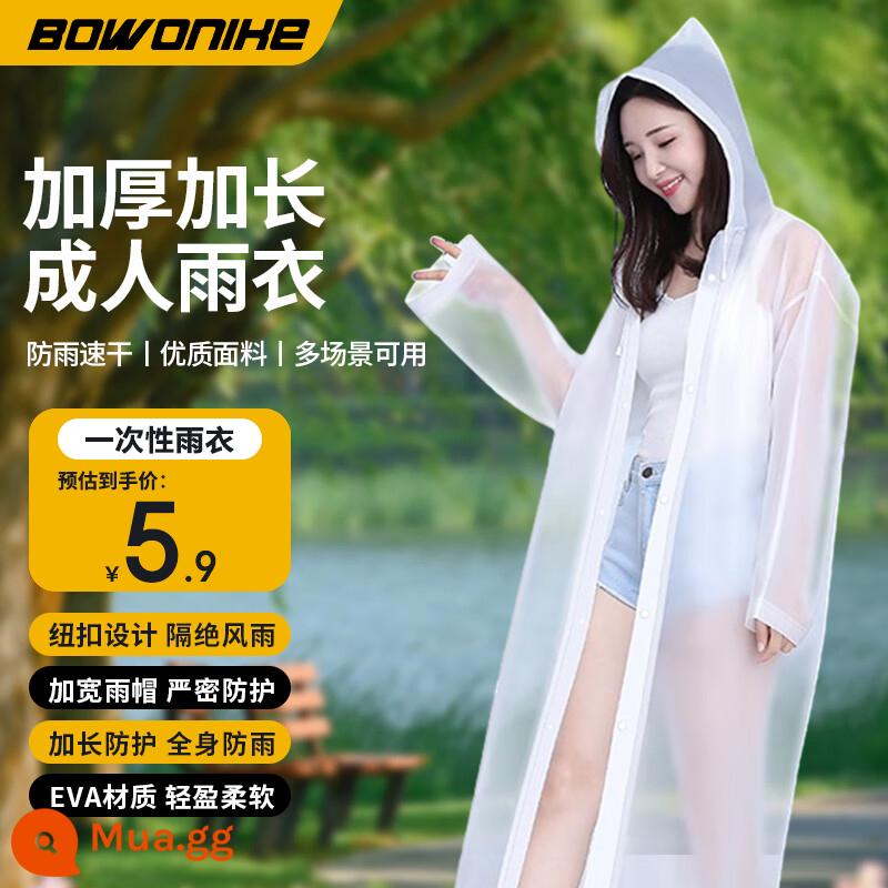 Bovonik nam và nữ trưởng thành áo mưa dày không dùng một lần poncho phiên bản dài một mảnh áo mưa toàn thân cho học sinh - [Bán chạy] EVA mờ trắng