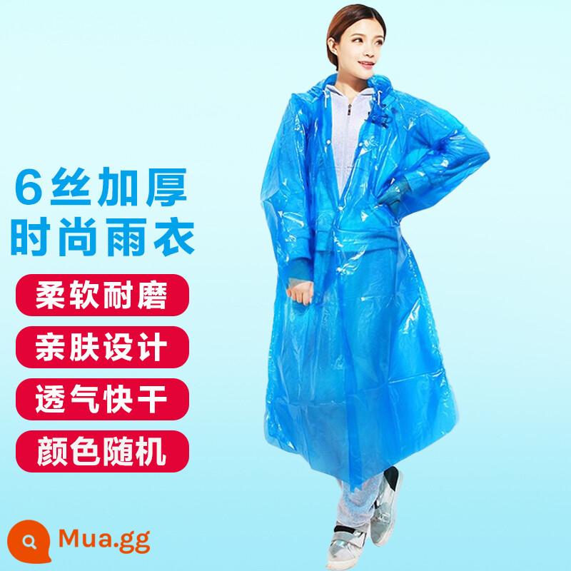 Bovonik nam và nữ trưởng thành áo mưa dày không dùng một lần poncho phiên bản dài một mảnh áo mưa toàn thân cho học sinh - Áo mưa dùng một lần [6 nút lụa phía trước]