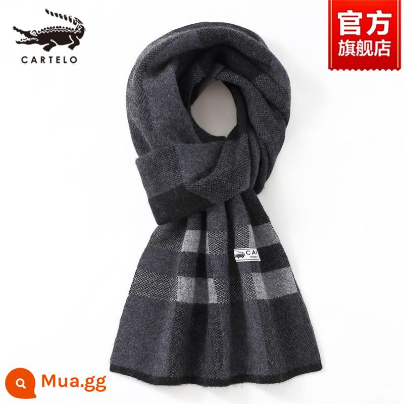 Khăn choàng nam cá sấu mùa đông cashmere cao cấp quà tặng sinh nhật cho chồng và bạn trai dày khăn len ấm áp dành cho nam - W016-Xám đậm