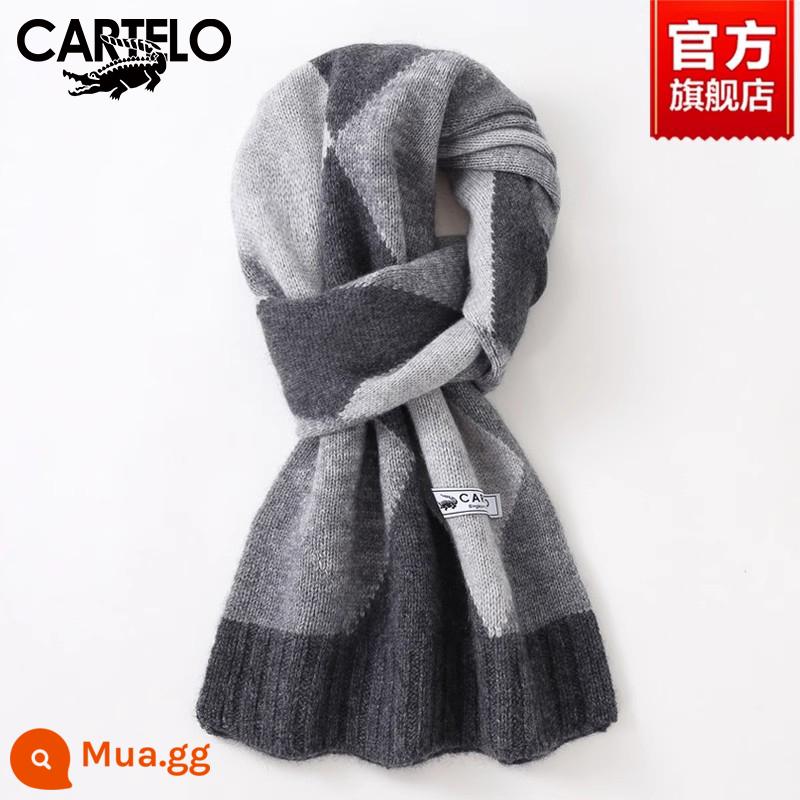 Khăn Cá Sấu Nam Mùa Đông Cao Cấp Quà Tặng Sinh Nhật Cashmere Thời Trang Đa Năng Phong Cách Hàn Quốc Len Dệt Kim Ấm Áp Khăn Quàng Cổ - W012-lưới màu xám nhạt