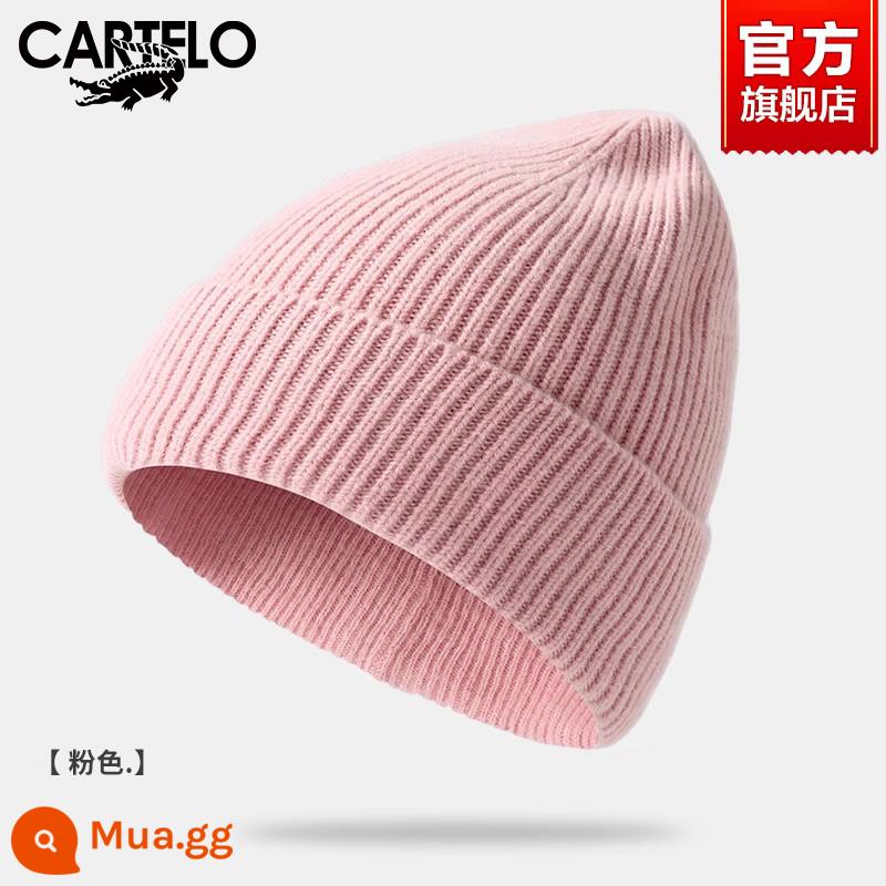 Len len cá sấu Beanie nam và nữ mùa thu đông chống gió ấm dày mũ lạnh Mũ đa năng thời trang Mũ dệt kim màu trơn - Hồng