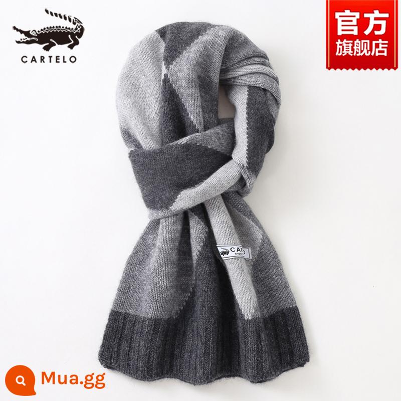 Khăn choàng nam cá sấu mùa đông cashmere cao cấp quà tặng sinh nhật cho chồng và bạn trai dày khăn len ấm áp dành cho nam - W012-xám nhạt