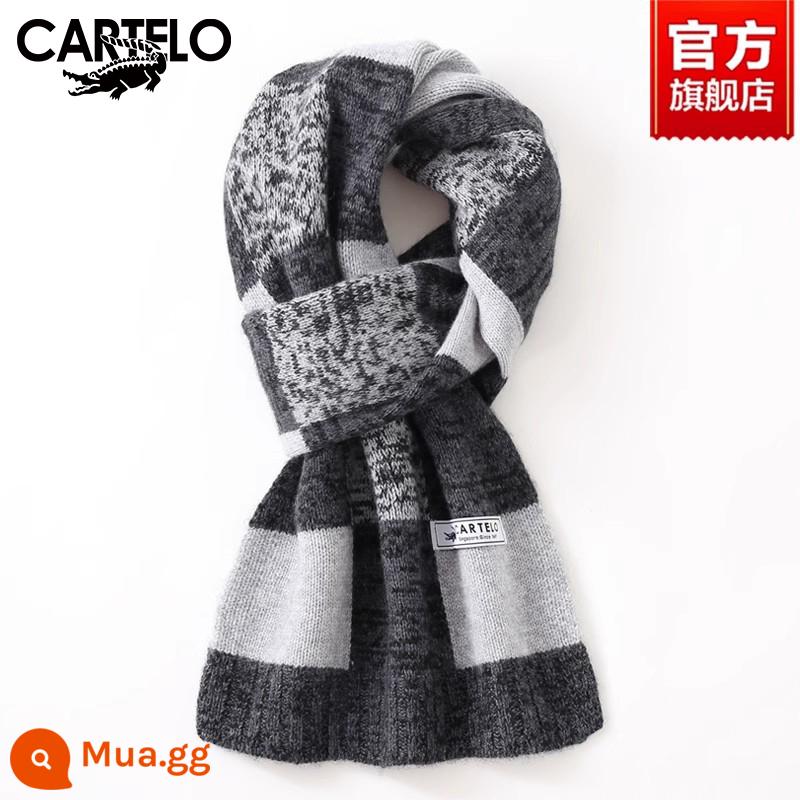 Khăn Cá Sấu Nam Mùa Đông Cao Cấp Quà Tặng Sinh Nhật Cashmere Thời Trang Đa Năng Phong Cách Hàn Quốc Len Dệt Kim Ấm Áp Khăn Quàng Cổ - W014-lưới màu xám và trắng